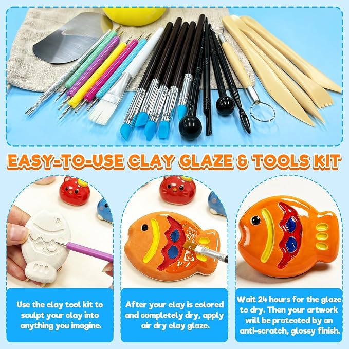 3.4FL OZ Air Dry Clay Glaze & 25pcs Tool Kit, Gloss Clay Varnish Protective - Image 9