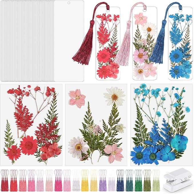 Fuyoooo 61 Pcs Pressed Flowers Bookmark Making Kit, DIY Bookmark Laminating by Liraitoya