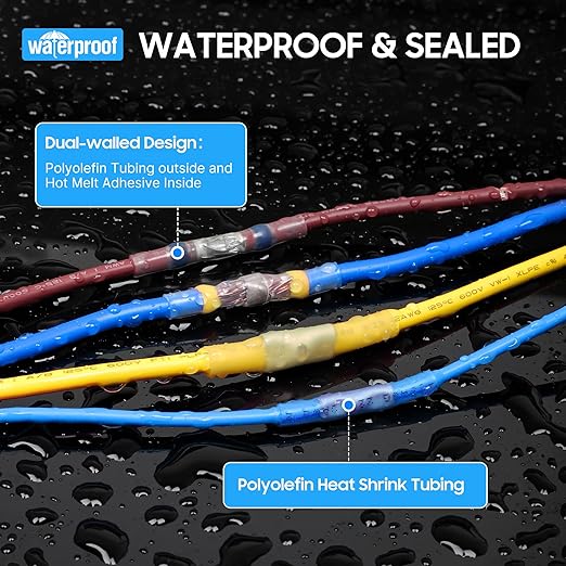 Kuject 500PCS Heat Shrink Wire Connectors, Multipurpose Electrical Wire Connectors Kit, Waterproof Solder Seal Terminal Connectors, Insulated Spade Crimp Ring Butt Splice Connectors for Marine Truck