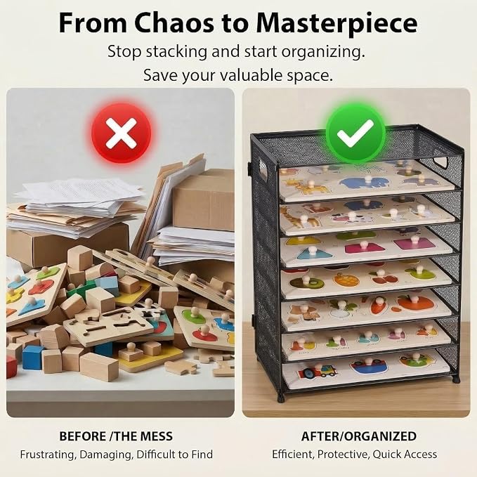 8-Tier Puzzle Organizer Rack, Wooden Puzzle Storage Holder - Image 4