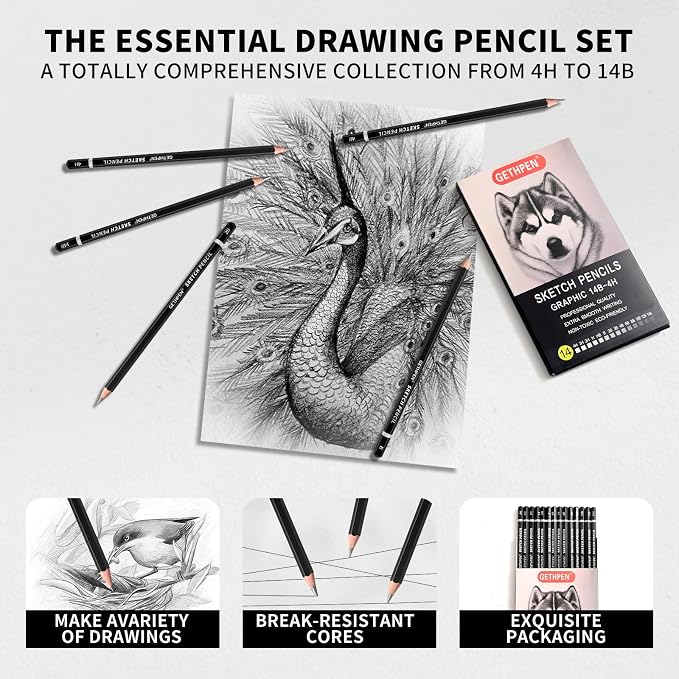 GETHPEN Drawing Sketching Pencil Set, 14 Pieces Graphite Pencils | 14Pcs - Image 5