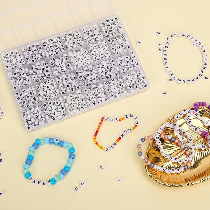 Quefe Alphabet Beads 1200Pcs Letter Beads, Acrylic 4x7mm Round Letter Beads Kits - Image 3