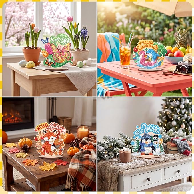 YooNotee 12 Sets Interchangeable Seasonal Diamond Art Tabletop Decorations - Image 4