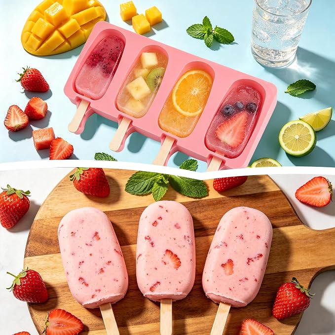 Popsicles Molds, Reusable Silicone Ice Pop Cream Cakesicle Maker Mold 4 Cavities - Image 4