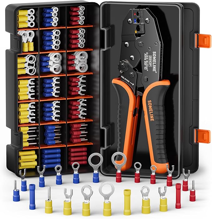 SOMELINE Crimping Tool for Insulated Electrical Wire Connectors Kit, with 21 Sizes PVC Insulated Wire Terminals and 22-10 AWG Ratchet Crimping Pliers – for Automotive & Electrical Repairs