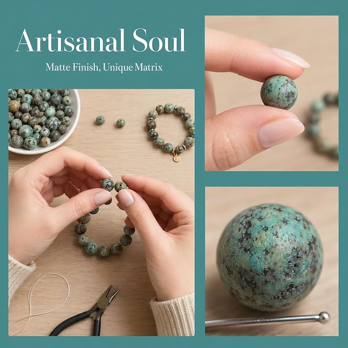 48pcs Natural Matte Africa Turquoise Gemstone Beads，8mm Frosted Round Loose - Image 4