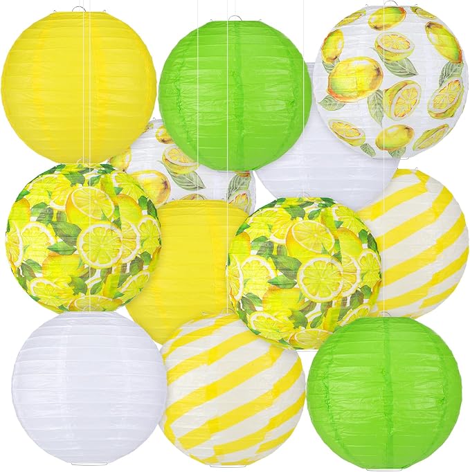 Panelee 12 Pcs Summer Lemon Party Decorations Paper Lanterns Round Hanging by Panelee