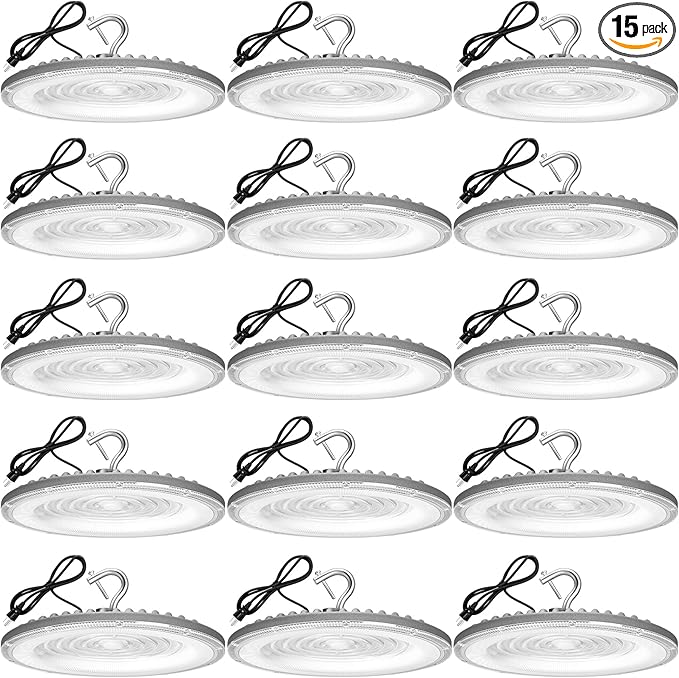 15 Pack 150W UFO Led High Bay Light,120VAC,21050LM 5000K Daylight Area Lighting,IP66 Waterproof 650W MH/HPS with Plug Commercial Bay Lighting for Warehouse/Shop/Workshop/Barn/Gym/Factory