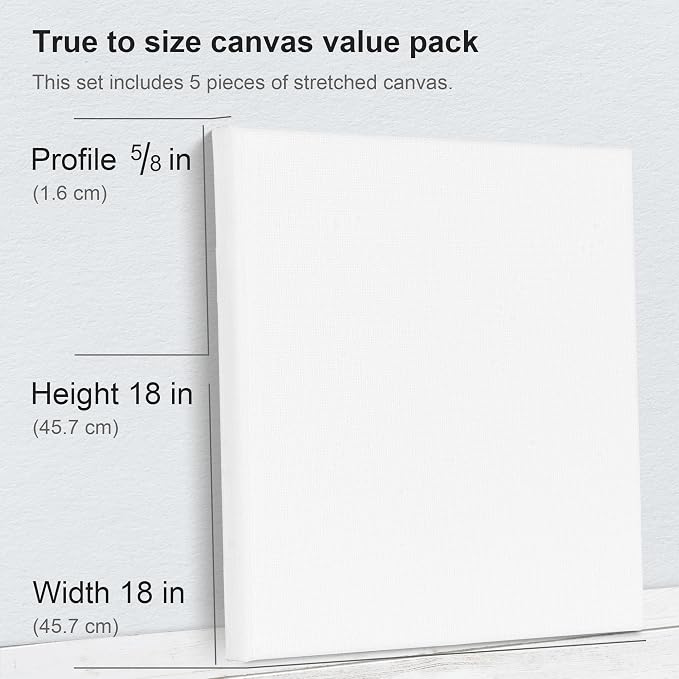 PHOENIX Large Stretched Canvas for Painting 18x18 Inch/5 Value Pack, 8 Oz - Image 3