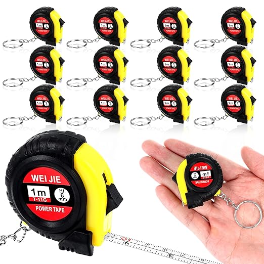 12 Pieces Small Tape Measure Keychains, 2 Inch Functional Mini Measures Keychains with Stable Slide Lock Pocket Portable Tape for Birthday Party Favors Gift Bag Fillers Prize 1 m/ 3 Ft