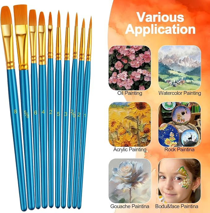 Paint Brushes Set, 24 Pack 240 Pcs Round-Pointed Tip Paintbrushes Nylon Hair - Image 2