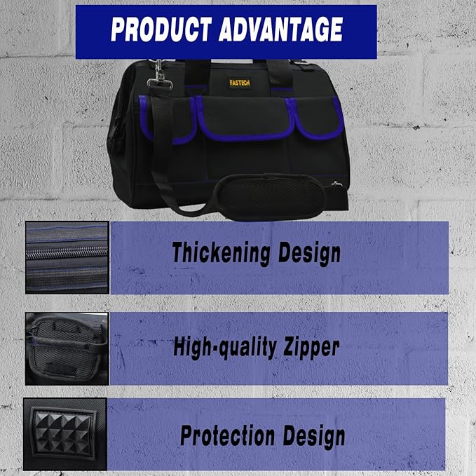 18 Inch Tool Bag,Waterproof Wide Mouth Tool Kit Heavy Duty Tool Bag Organizer, Tool Storage Package For Men/Women (18IN Blue)