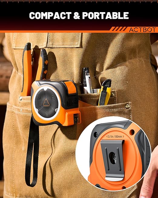 2-in-1 Digital Laser Tape Measure: 197ft & 16ft Professional Accurate Tape Measuring Tool, Ft/Ft+in/in/M, Pythagorean, Area, Volume Rechargeable Laser Measure for Construction DIY Woodworker