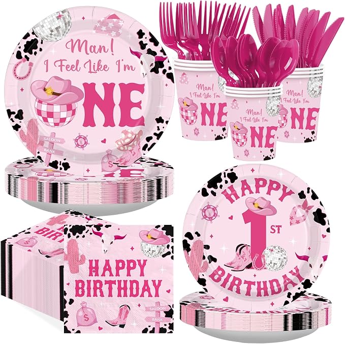 168Pcs Disco Cowgirl 1st Birthday Party Decorations by Greencian