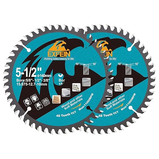 5-1/2 Inch Miter/Table Saw Blades 2pcs, 48 Teeth ATB TCT Fine Finish Wood Cutting Circular Saw Blade with 5/8 Inch Arbor