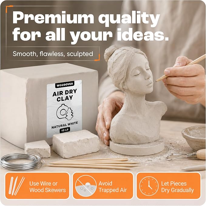 WOODOVER Premium Air Dry Clay White, 10 lb – Natural Modeling Clay - Image 7