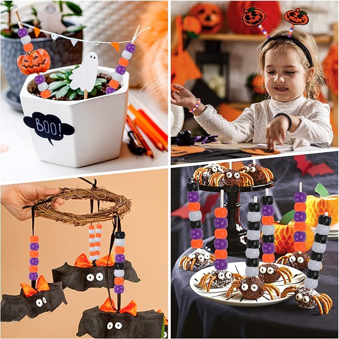 UPINS 1200Pcs Halloween Pony Beads Orange Purple Black White Pony Beads DIY - Image 4