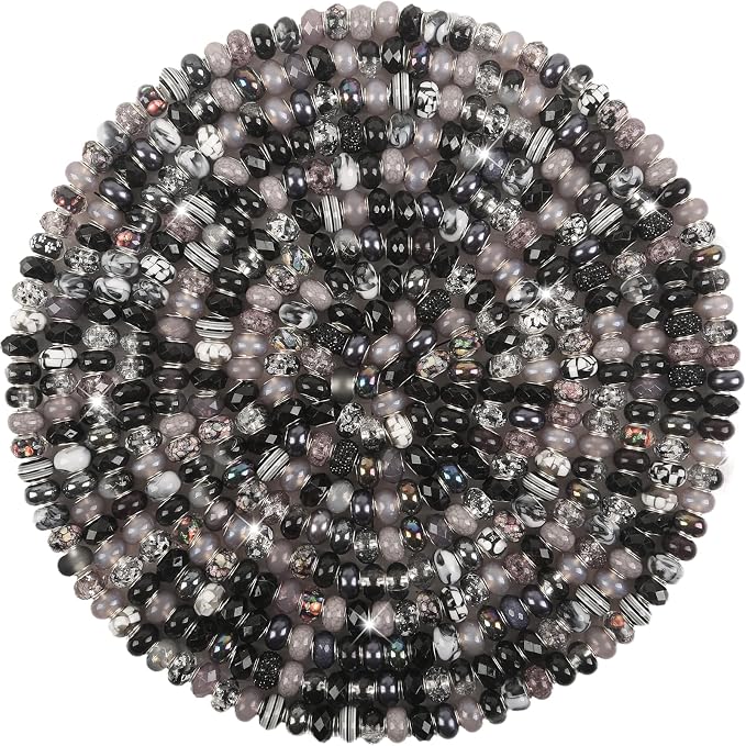 Large Hole Beads Spacer Beads Black Assorted European Craft Big Beads Large by BRACELETMAKINGKIT