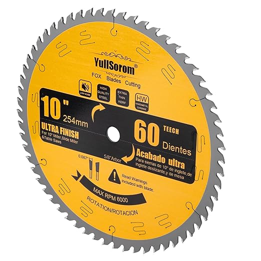 10 Inch Thin Kerf Fine Finish Crosscut Table Saw Blades, 60-Tooth ATB TCT Fine Finish Wood Cutting Circular Saw Blade with 5/8 Inch Arbor