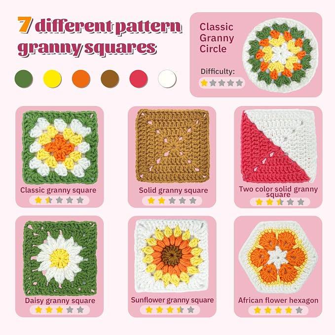 SGIBYN Granny Squares Crochet Kit - Image 2