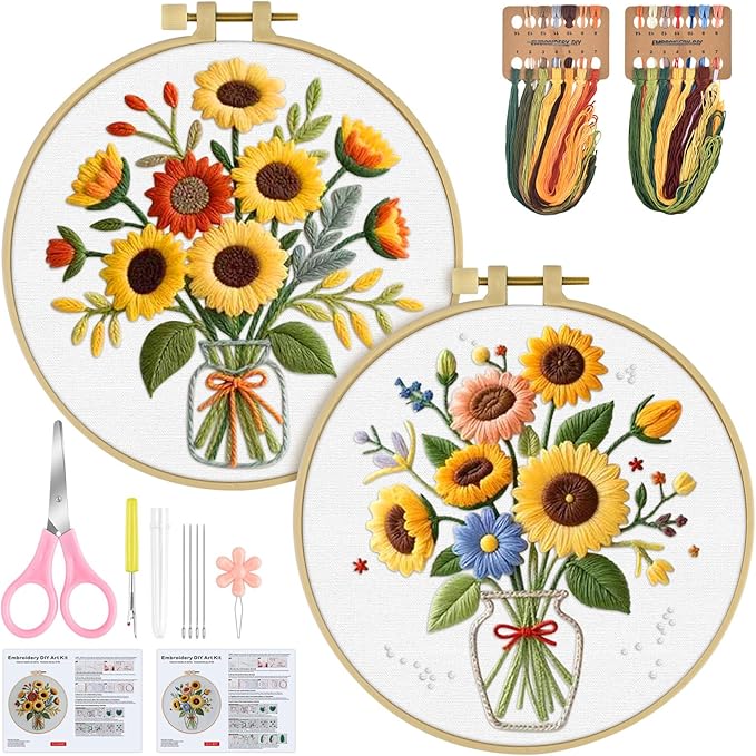 ERKOON Embroidery Kit for Beginners Adult, 2 Set Flower Cross Stitch Set by ERKOON