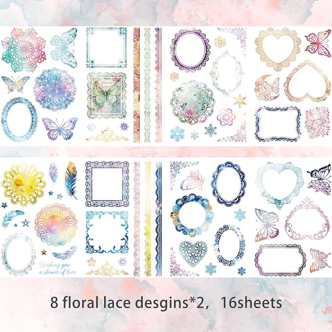 130 Pcs Pastel Fade-Resistant Lace Scrapbook Stickers - Image 8