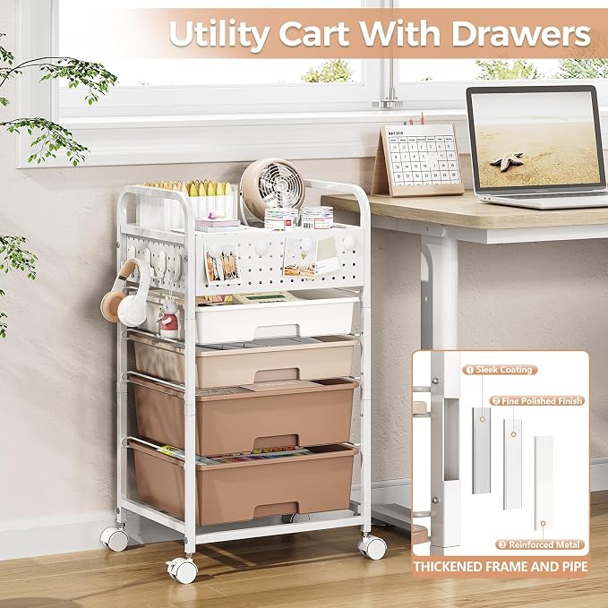 4 Drawer Rolling Storage Cart - Image 6
