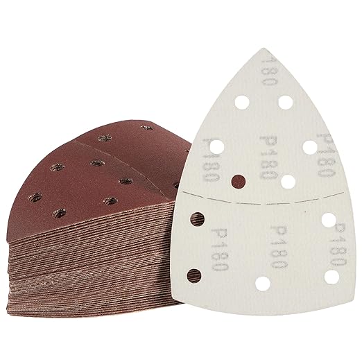 S SATC 50 PCS Mouse Sander Sandpaper 11 Holes 180 Grit Detail Sander Sandpaper Palm Sander Paper Hook and Loop Sander Pads Triangular Sanding Sheets