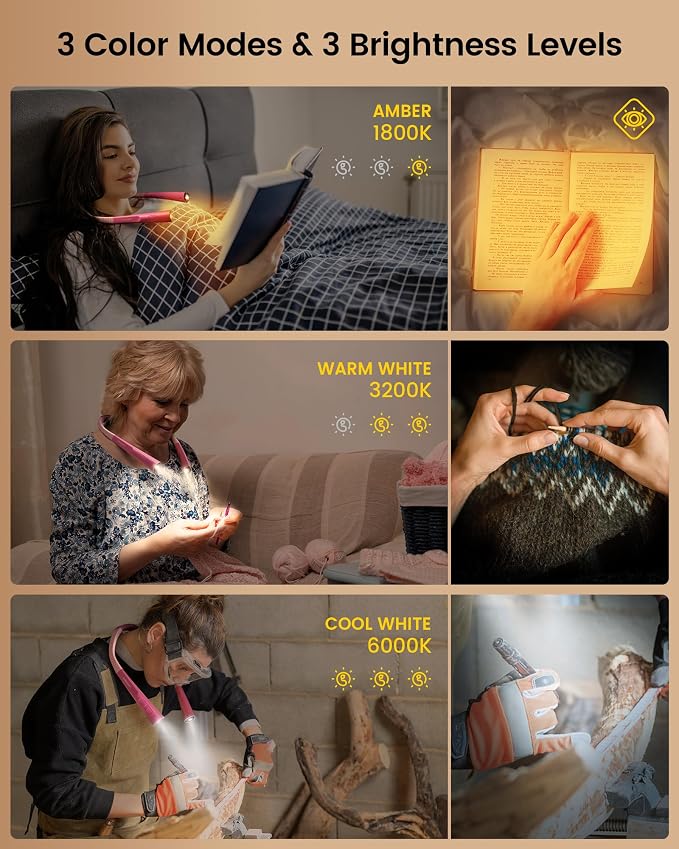 Glocusent Upgraded LED Neck Reading Light, Book Light - Image 3