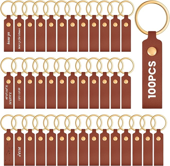 Wavyknot 100 Pcs PU Leather Keychain Blanks Bulk Laser Engraving Blanks by Wavyknot
