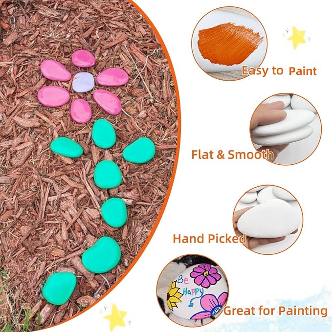 lifetop 33PCS White Painting Rocks, Medium & Small DIY Rocks Flat & Smooth - Image 3