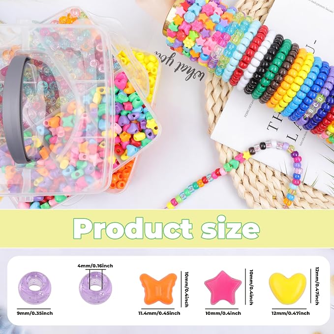 4800 Pcs Pony Beads for Friendship Bracelets 6x9mm 18 Solid 8 Color Shapes 10 - Image 2