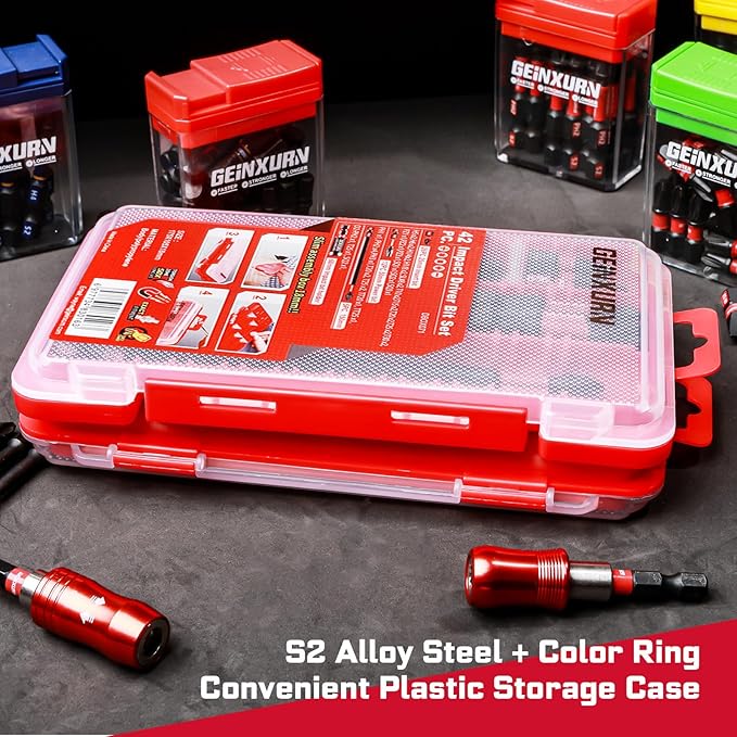 42pieces Screwdriver Bits Set, Impact Magnetic S2 Steel Multi Insert Power Bits Tips with Impact Bit Holder with Storage Box（PH/TORX/SQ/PZ/HEX/SL）