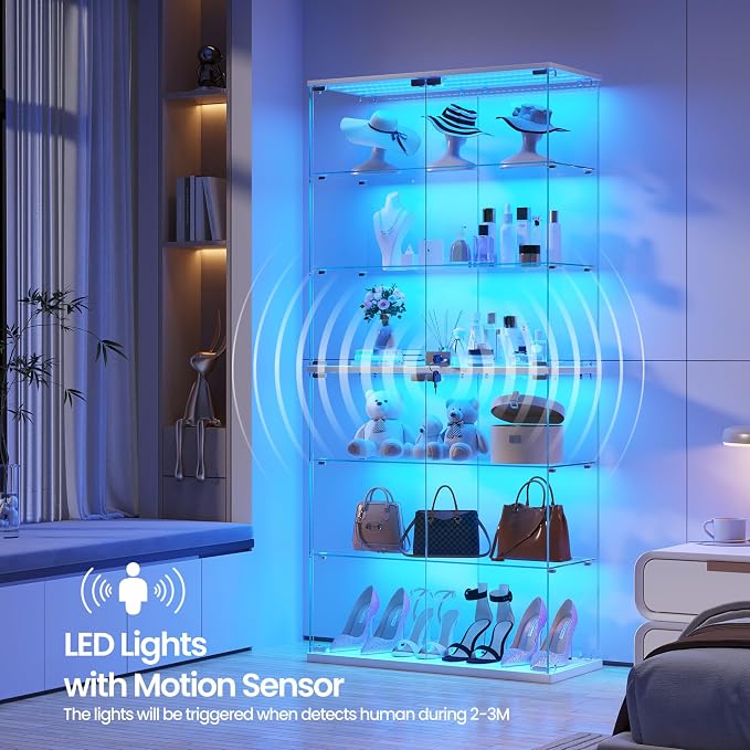 Dystler 6-Tier Glass Display Cabinet, RGB LED Lights - Image 4