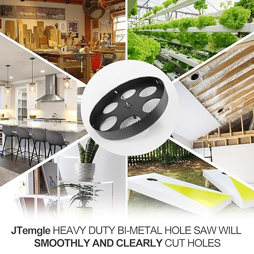 12 Inch Hole Saw with 1/2" Triangle Shank Quick Change Arbor, JTemgle Bi-Metal Hole Saw Heavy Duty Hole Cutting Tool for Cornhole Boards, Recessed Lights, Wood, Plastic, Drywall & Soft Metal