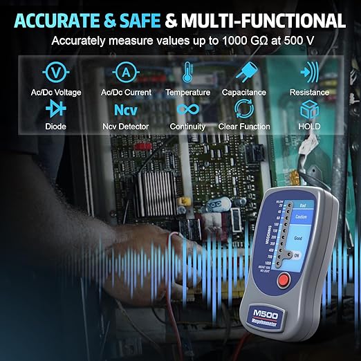 M500 Megohmmeter, Compatible with Supco M500 Megohmmeter, 500 Volts Megohmmeter, M500 Megger Tester Measures Up to 1000 Megohms, Ideal for HVAC Compressor Tester and Home Improvement Use