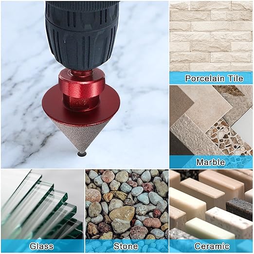 HARFINGTON Diamond Beveling Chamfer Bits 1.49" Dia 5/8-11 Thread Cone Grinder Bit with Adapter, Countersink Drill Bit to Enlarge Holes for Porcelain Tile, Marble, Ceramic, Glass, Stones