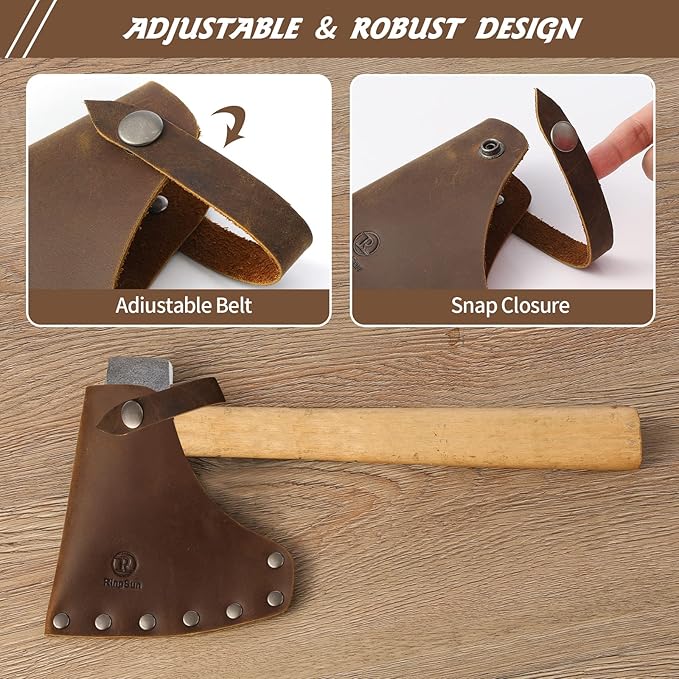 Ringsun Genuine Leather Hatchet Sheath, Handmade Durable Axe Sheath with Belt Loop, Portable Hatchet Cover for Outdoor Hiking Camping Working Blade Protection