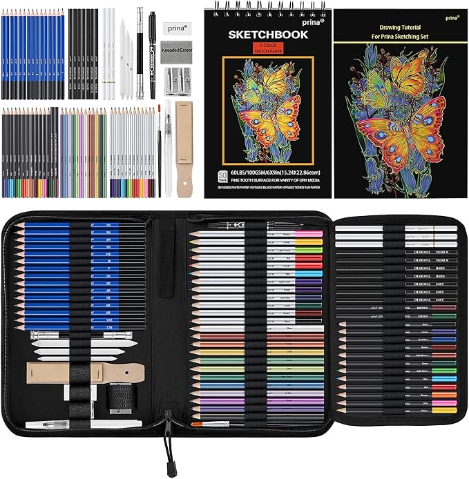 Prina 76 Pack Drawing Set Sketching Kit, Pro Art Supplies by PRINA