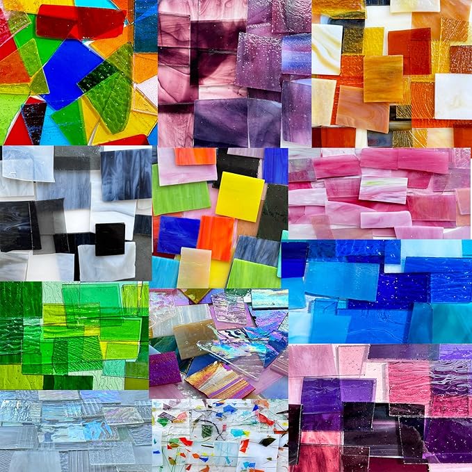ILLUCKAI 2.2lb Iridescent Clear Stained Glass Scraps Sheets, Irregular Mosaic - Image 5