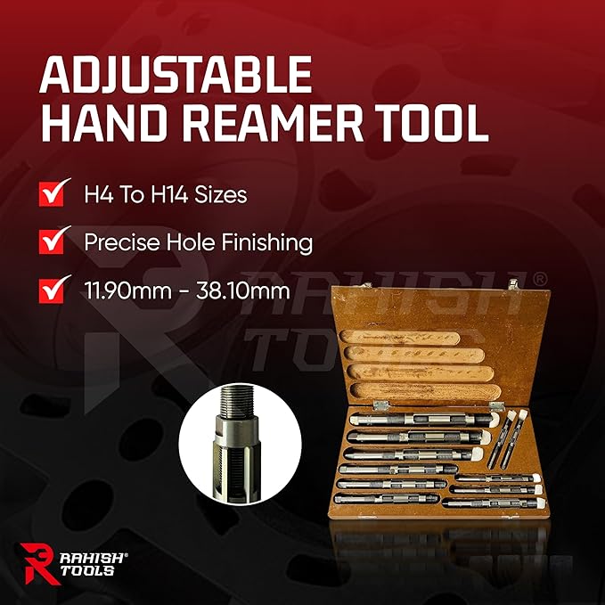 Adjustable Hand Reamer Tool H4 to H14 Sizes - 15/32" to 1-1/2” Reaming Tool for Precise Hole Finishing with 6 Carbon Steel Blades - Hand Tools Reamers for Metal & Wood - 11.90mm - 38.10mm