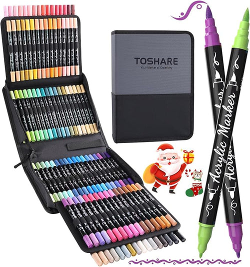 100 Colors Precision Dual Tip Acrylic Paint Markers Pens by TOSHARE