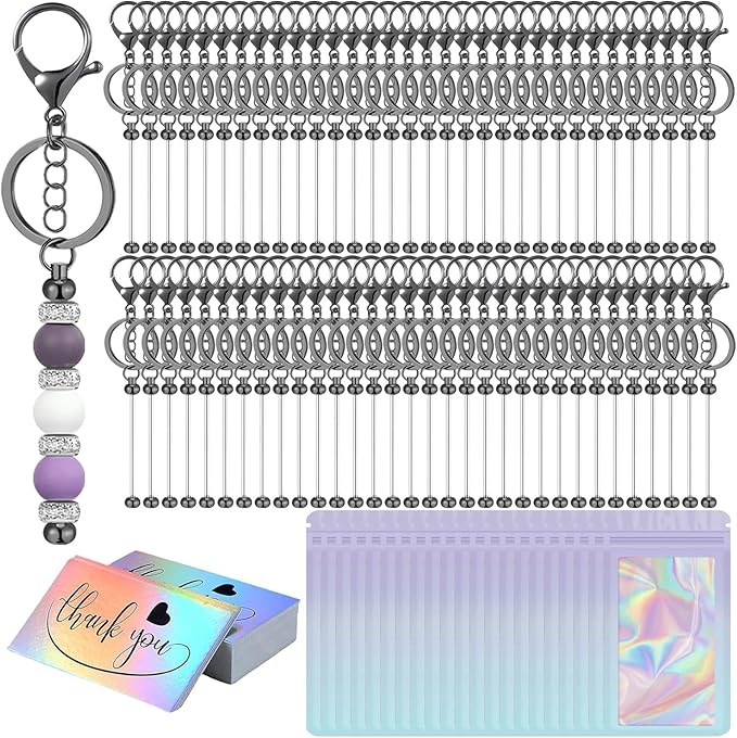 42/84/126 Pcs Beadable Keychain Bars Bulk Blank DIY Beaded Keychain Making by Unknown