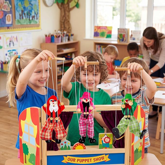 Meooeck 6 Pack Wooden Marionette Puppets Pull String Puppets, Include 6 Colors - Image 4