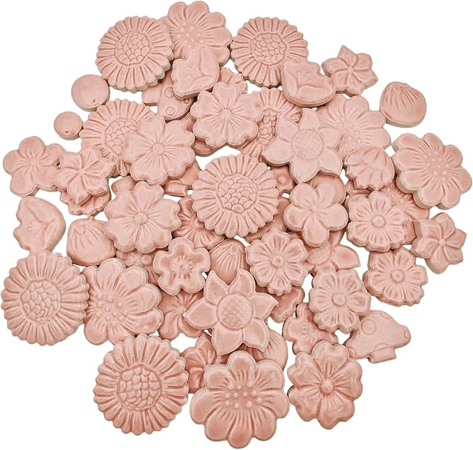 500g/1.1lb Ceramic Mosaic Tiles Mixed Shapes of Flowers, Mushrooms by Unknown