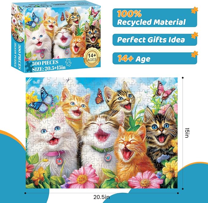 500 Piece Puzzles for Adults, Laughing Cats Large Piece Jigsaw Puzzle for - Image 2