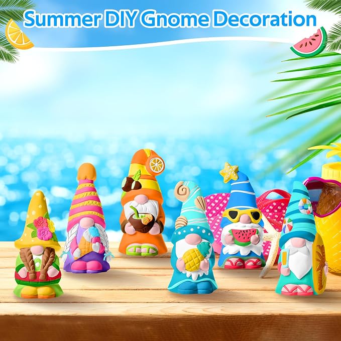 Arrowbash 6 Pcs Summer Beach Gnome Ceramics to Paint 5.1" Ready to Paint Your - Image 5