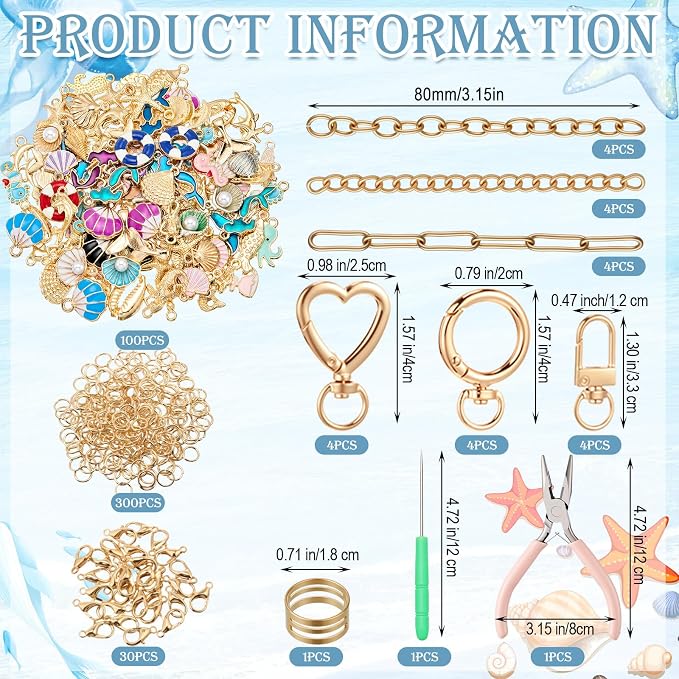 VioraWhite 457 Pcs Ocean Charms Lip Gloss Keychain Making Kit, DIY Craft - Image 2