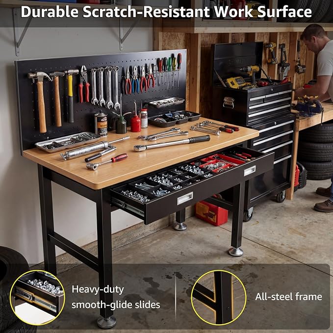 39.4" Workbench with Drawer and Pegboard - Image 5