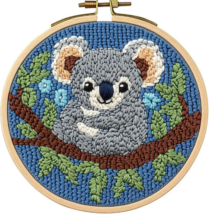 DIY Punch Needle Kits Cute Cartoon Koala Portrait by Unknown